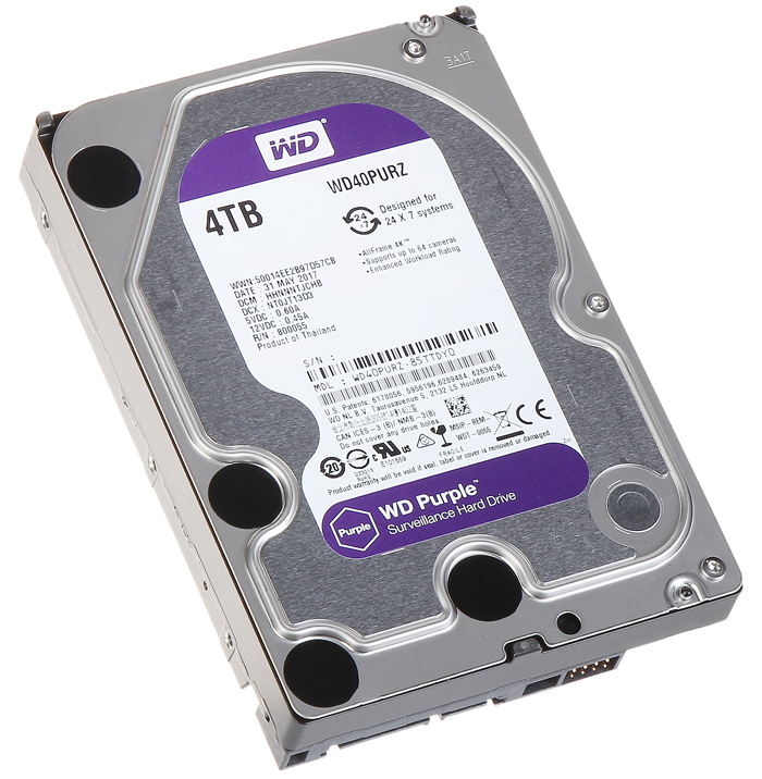 WD 4TB WD40PURZ Purple, Sata III, 64 MB, 3,5in, 5.400 rpm