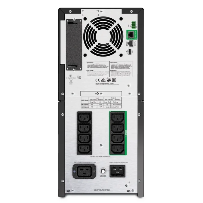 Alternative view of APC 2200VA/1980W SMT2200IC Line Interactive, Sine Wave, Tower, AVR, 8x IEC C13 + 1x IEC C19, Battery Pack 17Ah RBC55, SmartConnect Port + SmartSlot