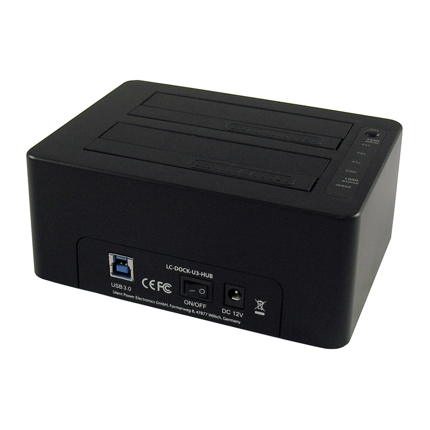 Hdd docking station LC POWER LC-DOCK-U3-HUB - USB3.0 2x HDD/SSD + 3x USB3.0 HUB Black