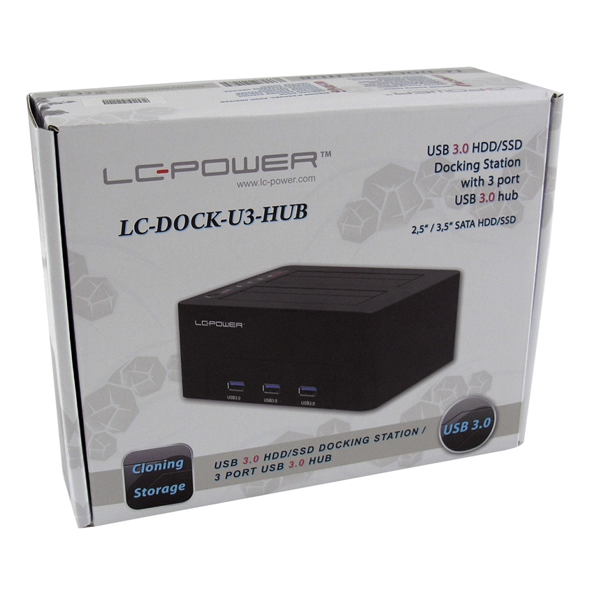 Hdd docking station LC POWER LC-DOCK-U3-HUB - USB3.0 2x HDD/SSD + 3x USB3.0 HUB Black - Slika 5