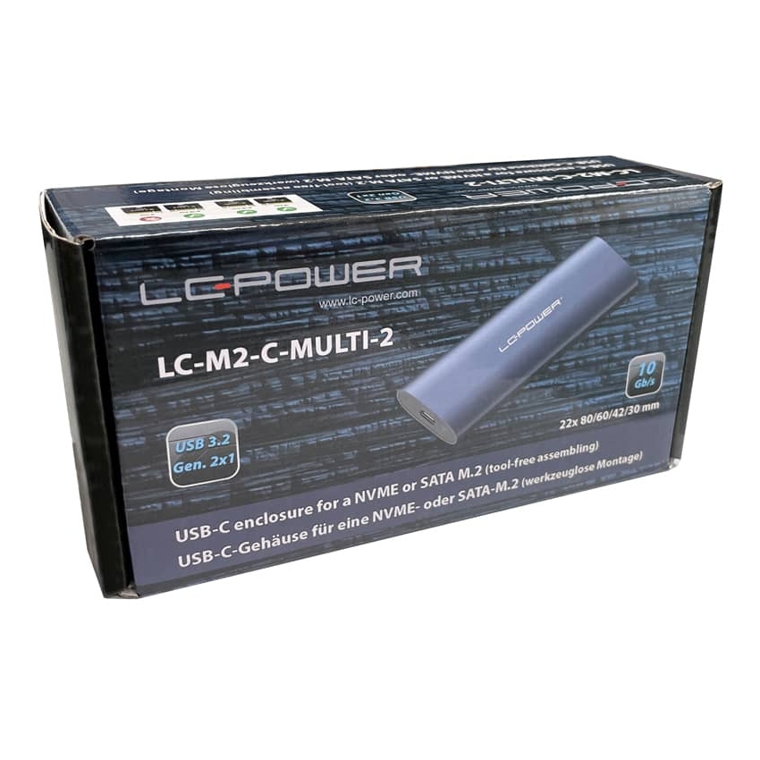 Enclosure LC Power LC-M2-C-MULTI-2 - M.2 SSD NVMe i SATA USB3.2 Gen.2x1 Type C Antracit - Slika 4