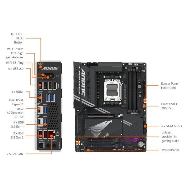 Alternative view of Gigabyte X870E A ELITE WIFI 7 rev. 1.2 - Maticna ploca za AMD AM5