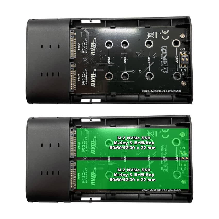 Enclosure for two NVME M.2 LC Power LC-M2-C-NVME-2x2-RAID USB-C with Raid-Funktion, 22x80/60/42/30, USB 3.2 Gen. 2x2, black - Slika 5