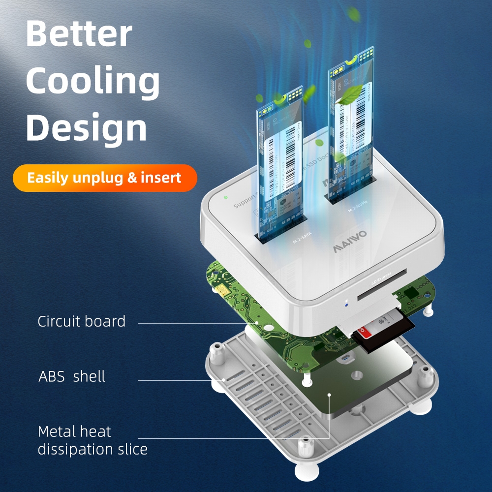 MAIWO Docking station USB 3.2 tip C na 2 x M.2 SATA & PCIe NvMe K3016SD - Slika 5