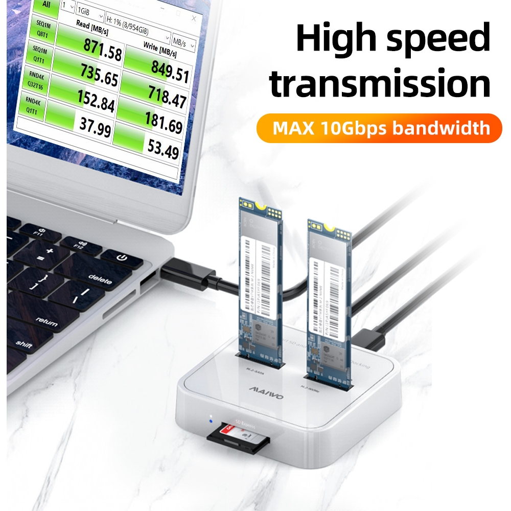 MAIWO Docking station USB 3.2 tip C na 2 x M.2 SATA & PCIe NvMe K3016SD - Slika 6