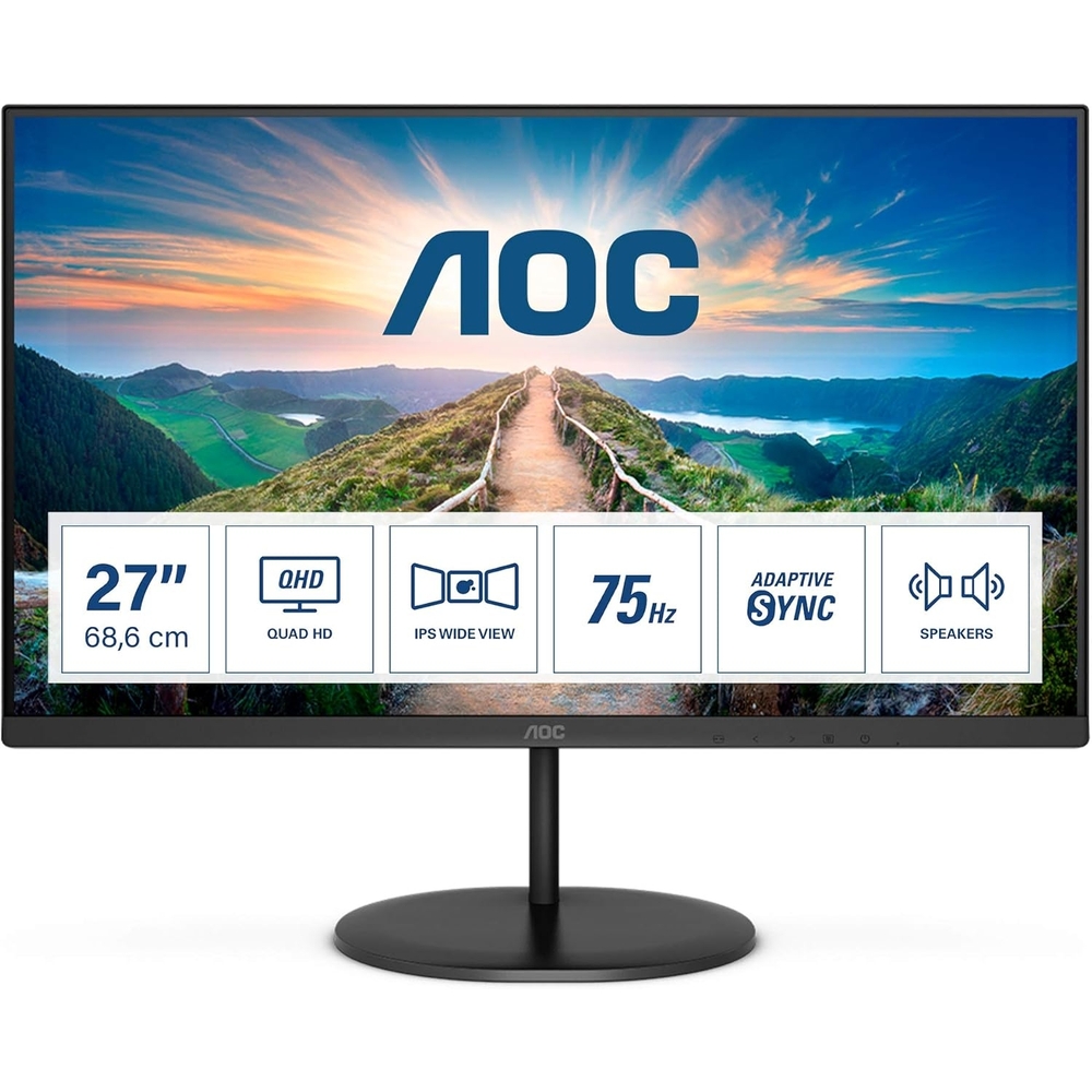 AOC Q27V4EA 27in QHD IPS Monitor | 2560x1440 75Hz | Built-in Speakers | VESA Mount | Adaptive Sync
