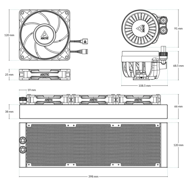 Alternative view of Arctic Liquid Freezer III Pro 360 Crni, vodeno hladjenje ACFRE00180A