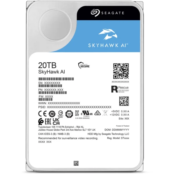 Alternative view of SEAGATE 20TB ST20000VE004 SkyHawk AI 7200RPM 512MB
